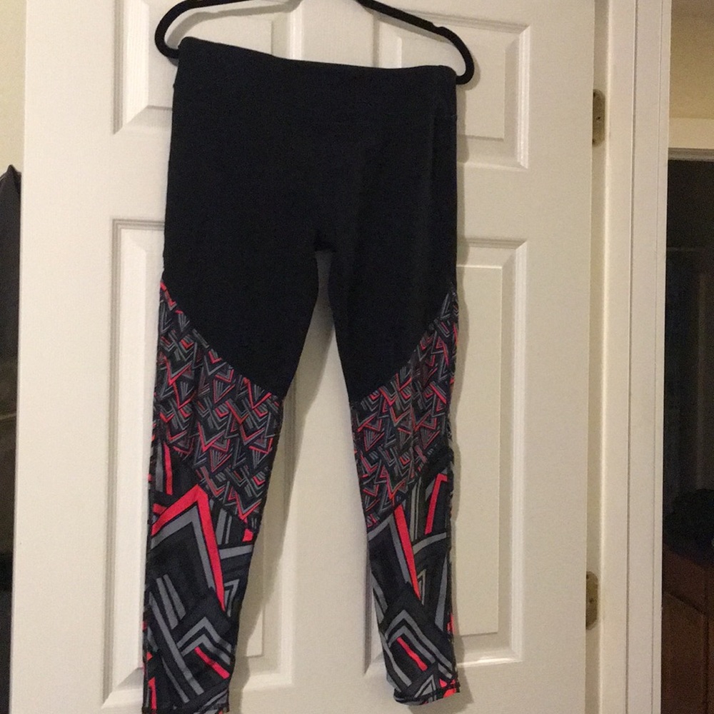 Fabletics Black Leggings Mix Print Coral Pink L